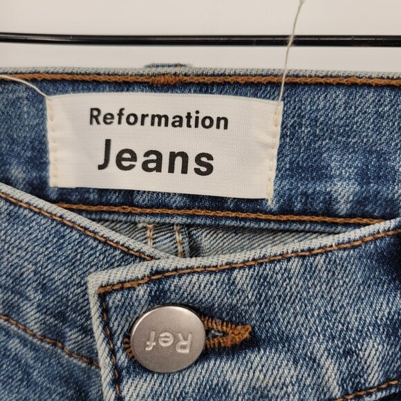 Reformation Women Blue Serena High Waist Skinny Distressed Button Jeans Size 27 - Picture 7 of 14